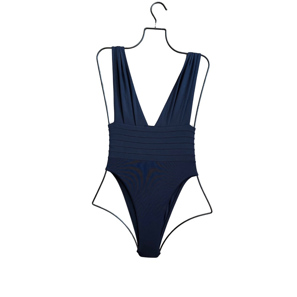 Monday Swimwear Florence One Piece Black Deep V-Neck Swimsuit NWT $191 P XS - Picture 2 of 5